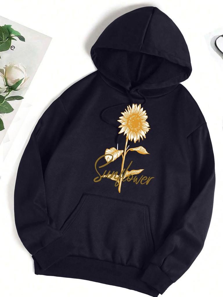 Blooming Beautiful Sunflowers Print Woman Hoody Solid Color Crewneck  Pullover Sport Trendy Women Clothing Breathable Loose Top