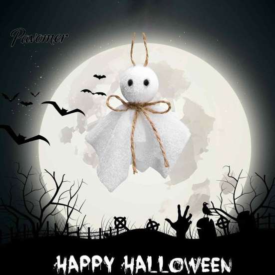 Retro Holiday Window Displays Halloween Ghost Ornament, 4 Inch Small Doll Hanging Decoration with Jute Rope, Autumn Garden Party Decorations Farmhouse