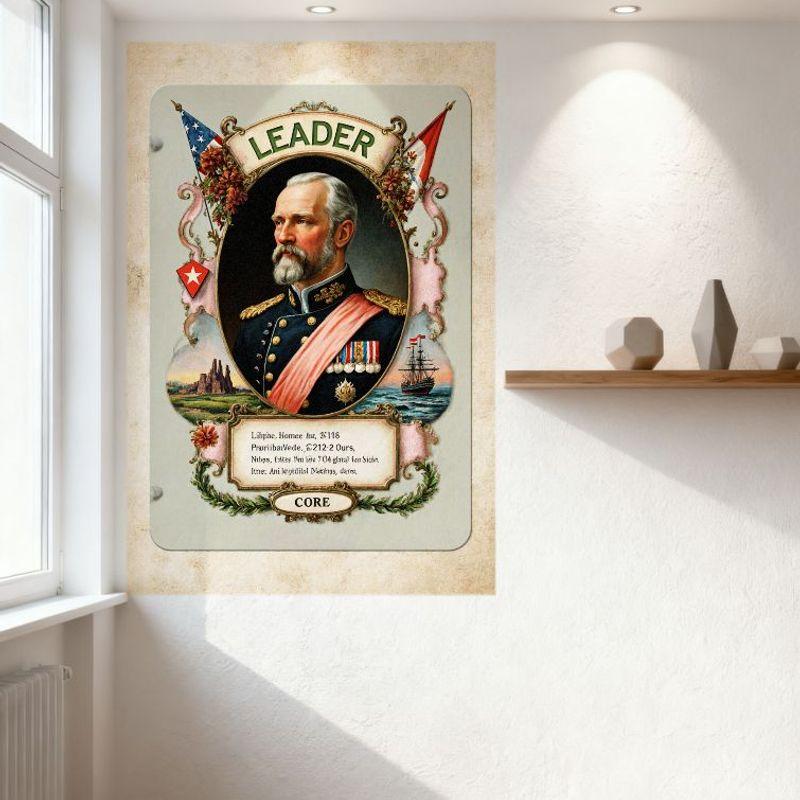 Vintage Military Leader Decorative Tin Sign Metal Poster - Green 'LEADER' Beige Banner, German Text, Castle & Ship Landscapes, H