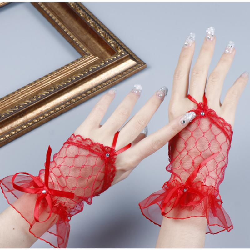 Lolita Styl Síťované Bezprsté Rukavice Pro Dívky Černé Krajkové Manžety na Zápěstí Rukáv na Ruku Punkové Krátké Rukavice Svatební Rukavice ze Síťoviny