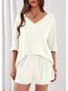 New Women's Casual Two-Piece Set: Loose V-Neck Short-Sleeved Top and Shorts