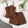 Girls' Fashionable Dark Brown Set: Summer Children's Vest and Strapless Tank Top with Loose Shorts, 2-Piece Set