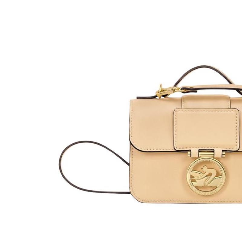 Longchamp Box-Trot Klappenverschluss Verstellbarer Schultergurt Mini-Rindsleder Quadratische Tasche Damen Taschen Beige 10174HAU071