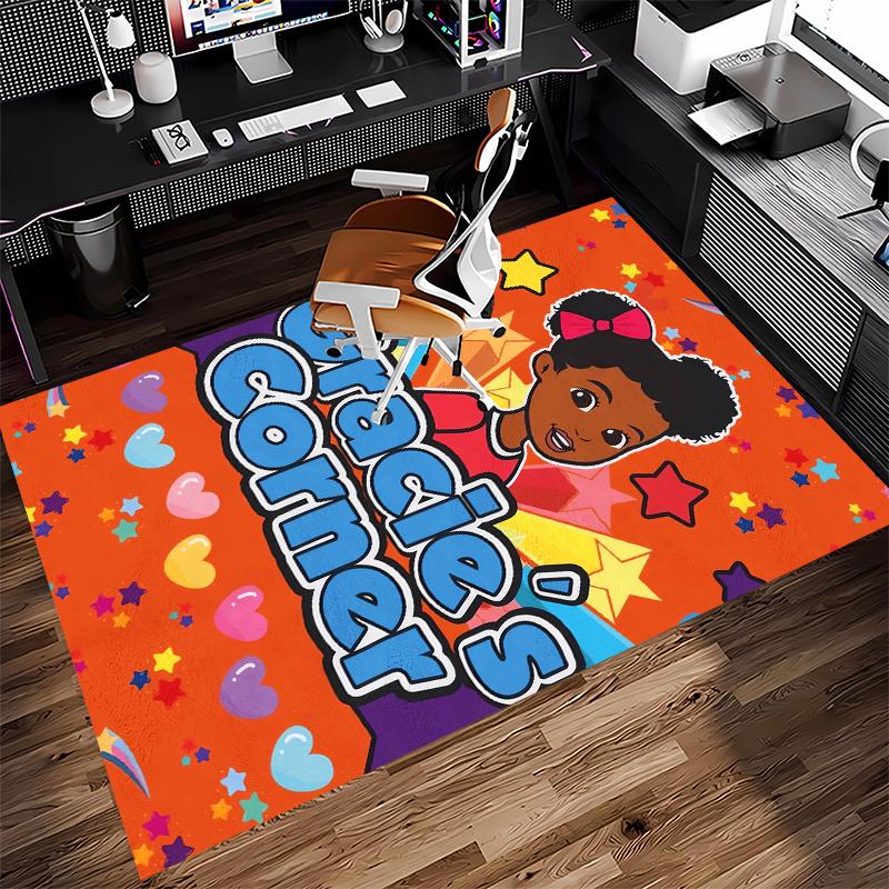 1pc Gracie's Corner Print Area Rug - Soft, Washable Non-Slip Indoor Mat for Office Chairs, Living Room, Home Office Decorative Rug
