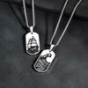 Punk Sea Wave Dog Tag Necklace for Men,Stainless Steel Black Oill Sailboat Military Pendant,Gift To Husband Son Dad