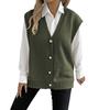 Dámská pletená vesta s výstřihem do V, bez rukávů, volného střihu, svetrová vesta s ozdobnými knoflíky z umělých perel, jednobarevná, ležérní pletená vesta