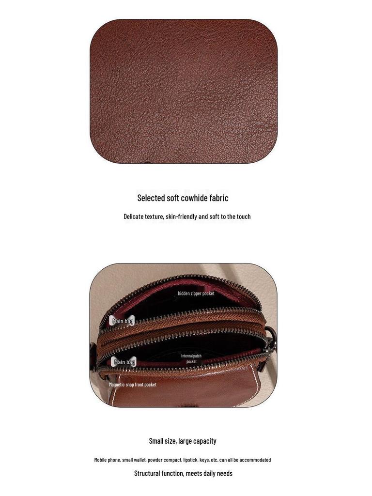 2025 New Genuine Leather Vertical Crossbody Bag for Women - Versatile, Multi-Layer, Fashionable, High-End Phone Bag