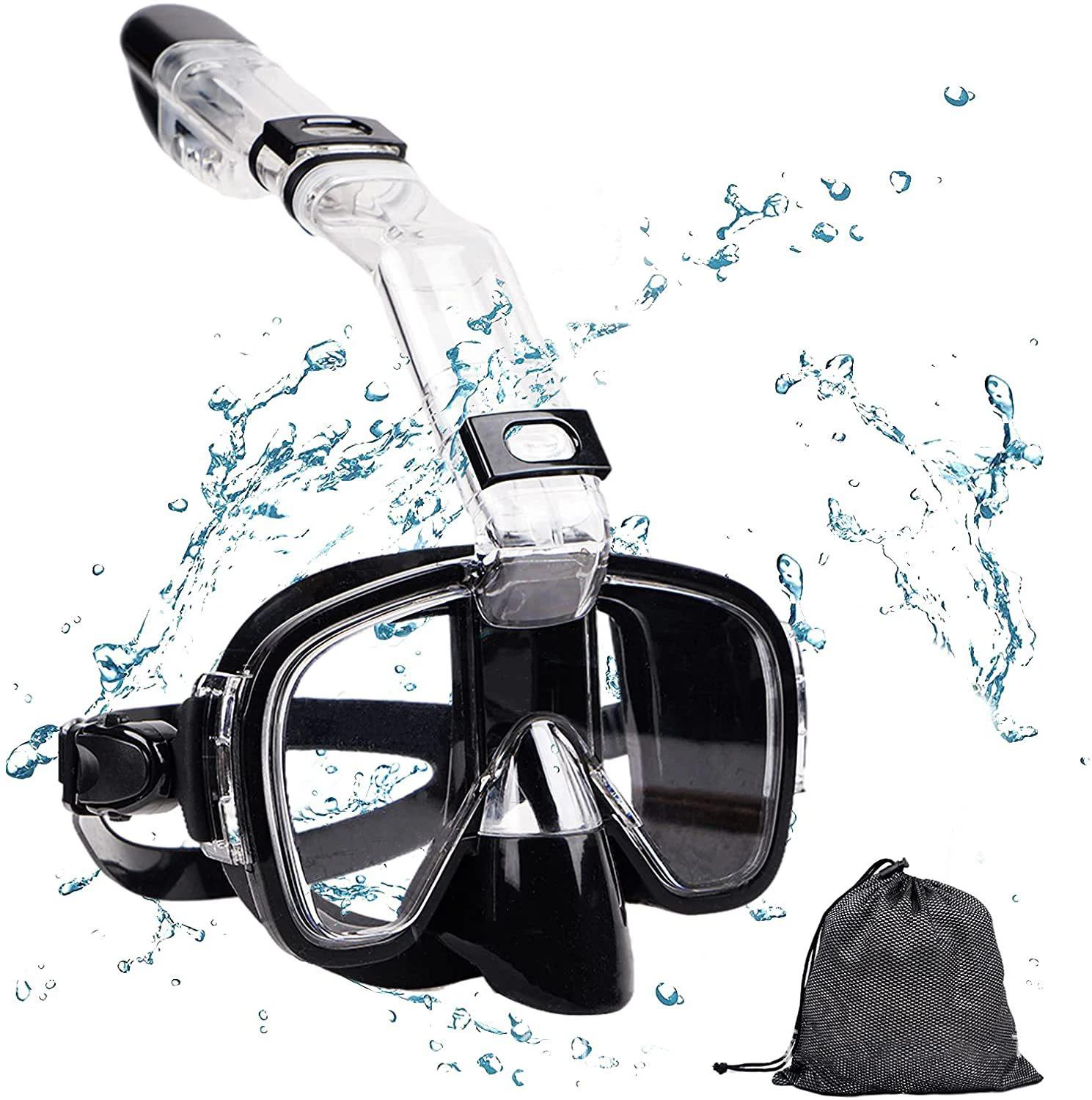 Boys Girls Full Face Diving mask snorkeling Anti-fog Adult Dry Top Snorkeling Swimming Training Mask S/M чёрный