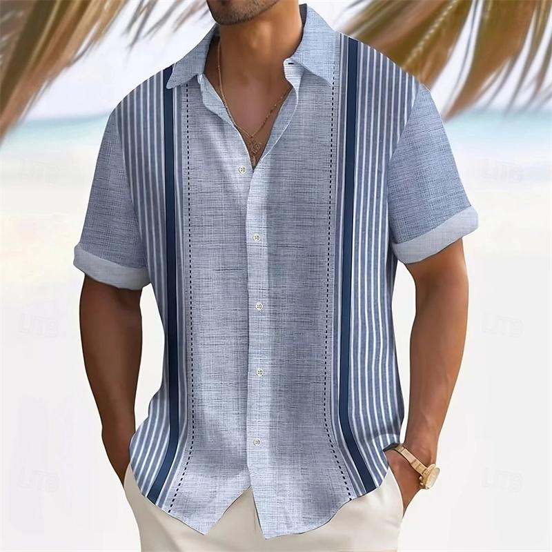 Camicia da uomo a maniche corte stile hawaiano retrò, Stampa alla moda, Stile vacanza al mare, Collo a revers, Tessuto confortevole, Taglie