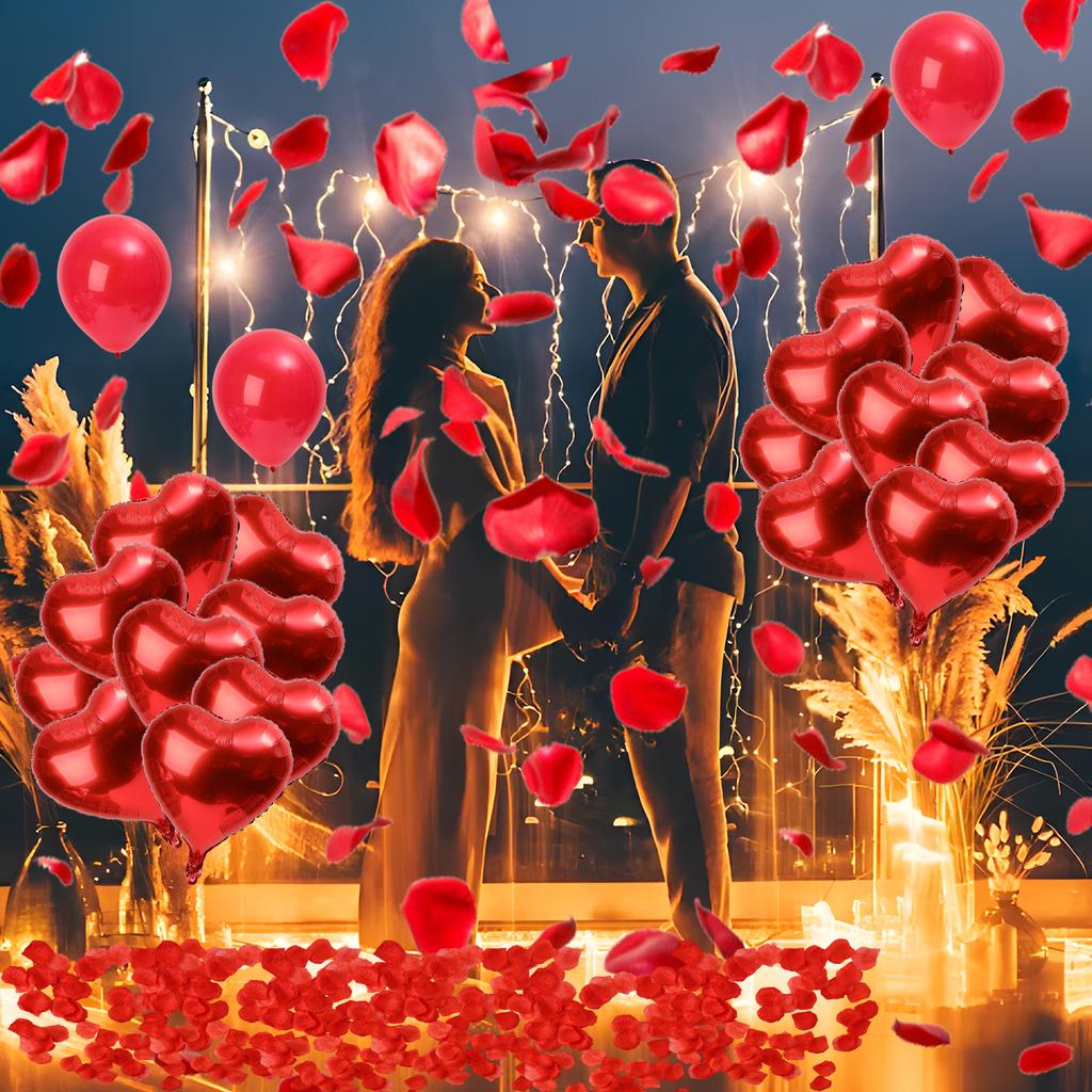 Rose Künstliche Blütenblätter Rote Ballons Set Liebesherz Latex Folienballon Hochzeit Romantische Nacht Valentinstag Party Dekoration