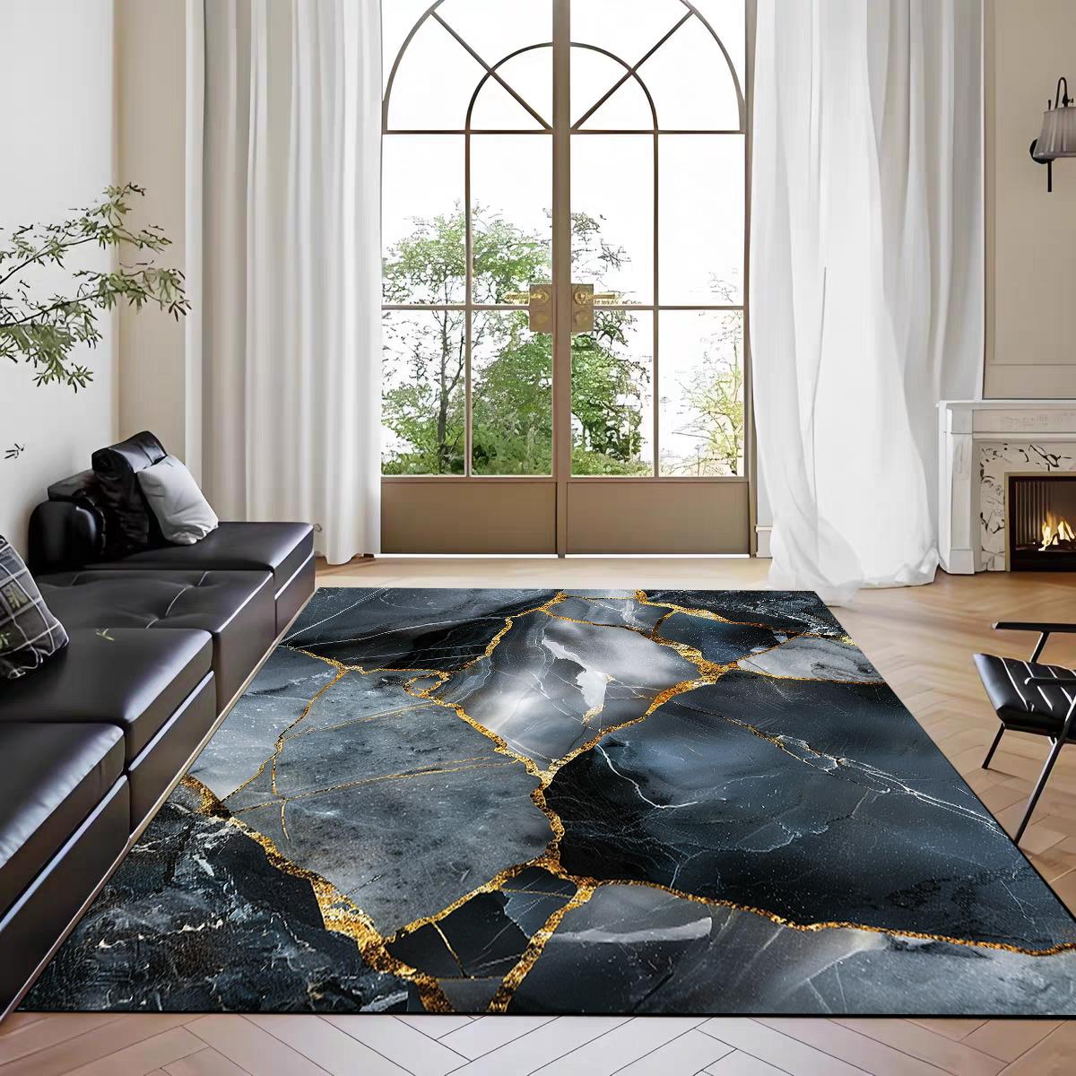 

Modern Luxury Marble Carpets for Living Room Decor Fashion Gold Wire Sofa Side Coffee Tables Mat Non-slip Washable Bedroom Rugs 80*120cm