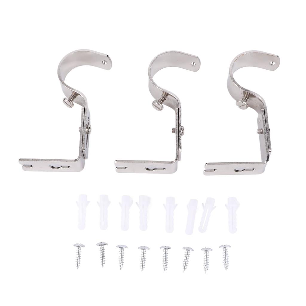 3Pcs Curtain Rod Bracket Adjustable Heavy Duty Curtain Rod Wall Bracket Hooks with Installation