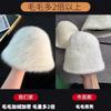 Rabbit fur bucket hat women's autumn and winter plush hat big head circumference showing small face warm hairy hat bucket hat