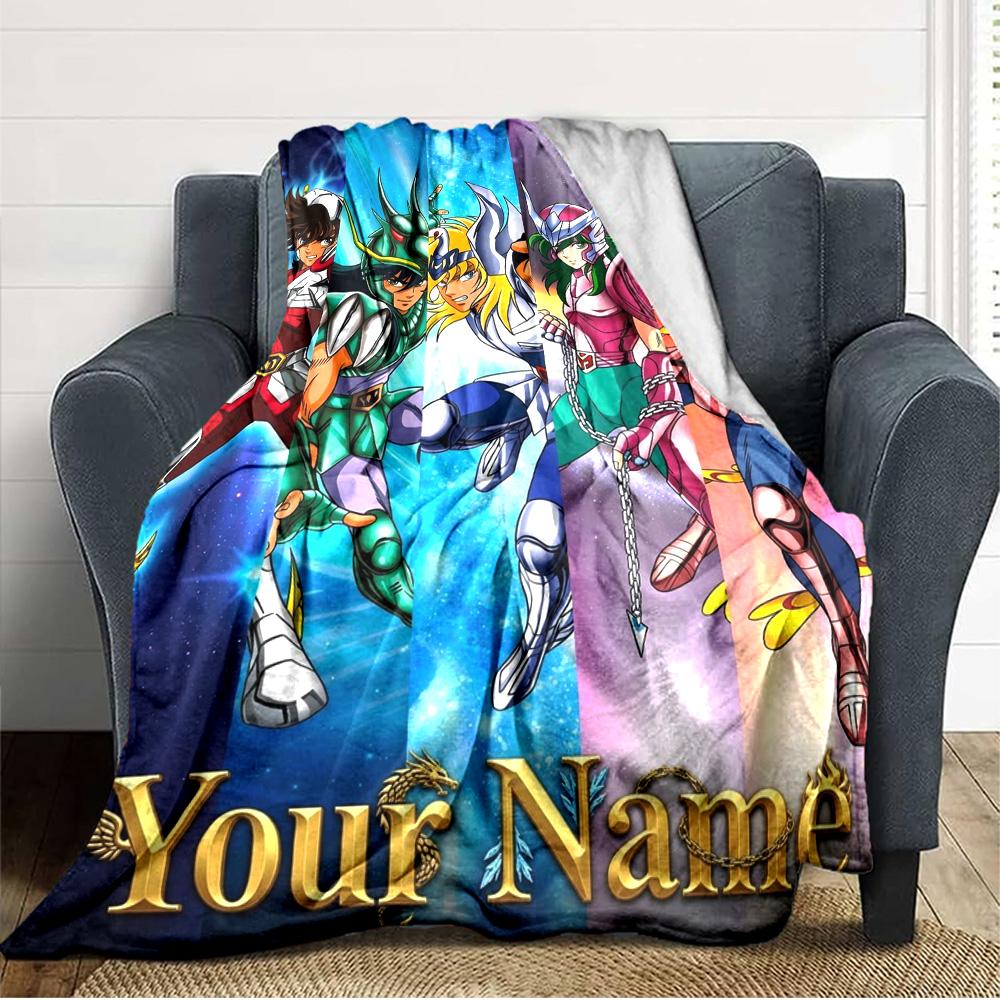 Name Custom Saint Seiya Print Flannel Blanket High Quality Warm Comfortable Cover for All Seasons Perfect for Gifts Home Decor