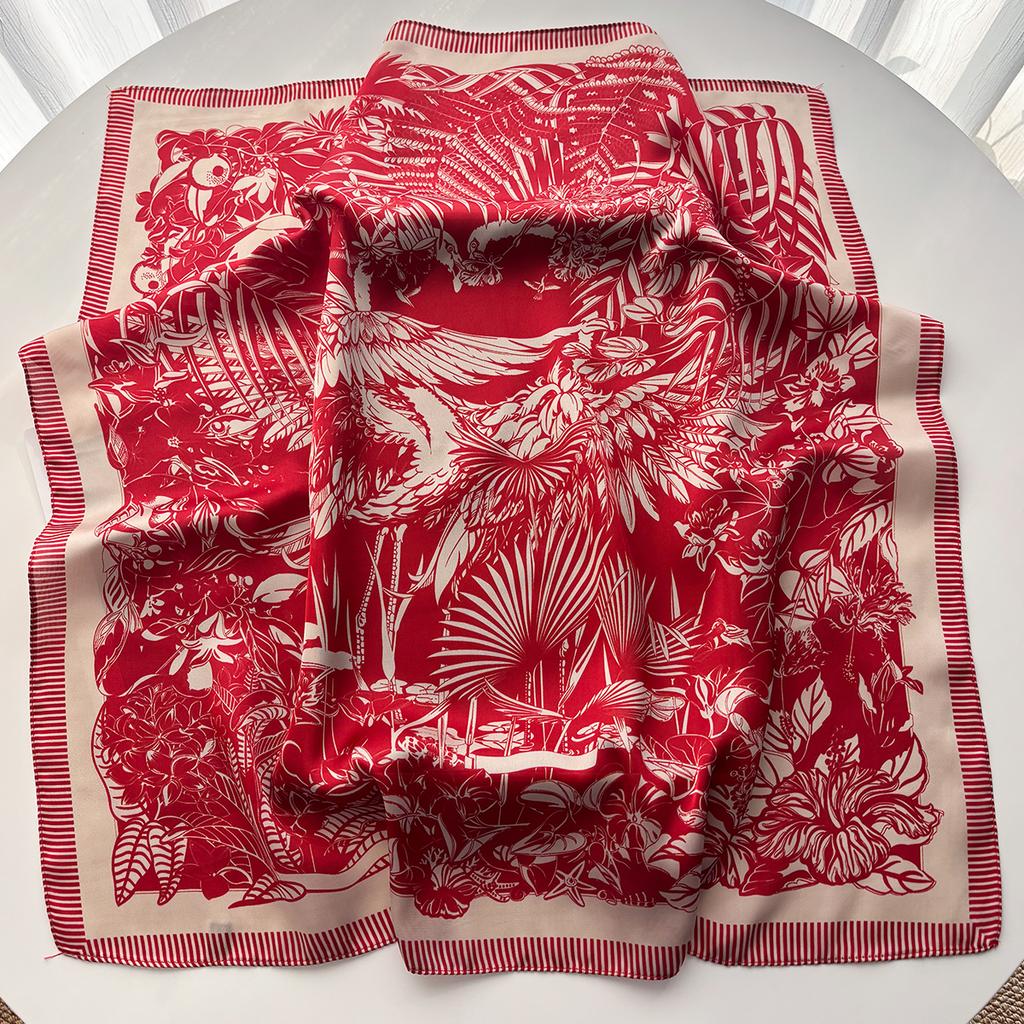 Square Scarf Silk Imitation Shawls Women Design Print Neckerchief Bandana Lady Scarves Wrap Head Hair Band Ties