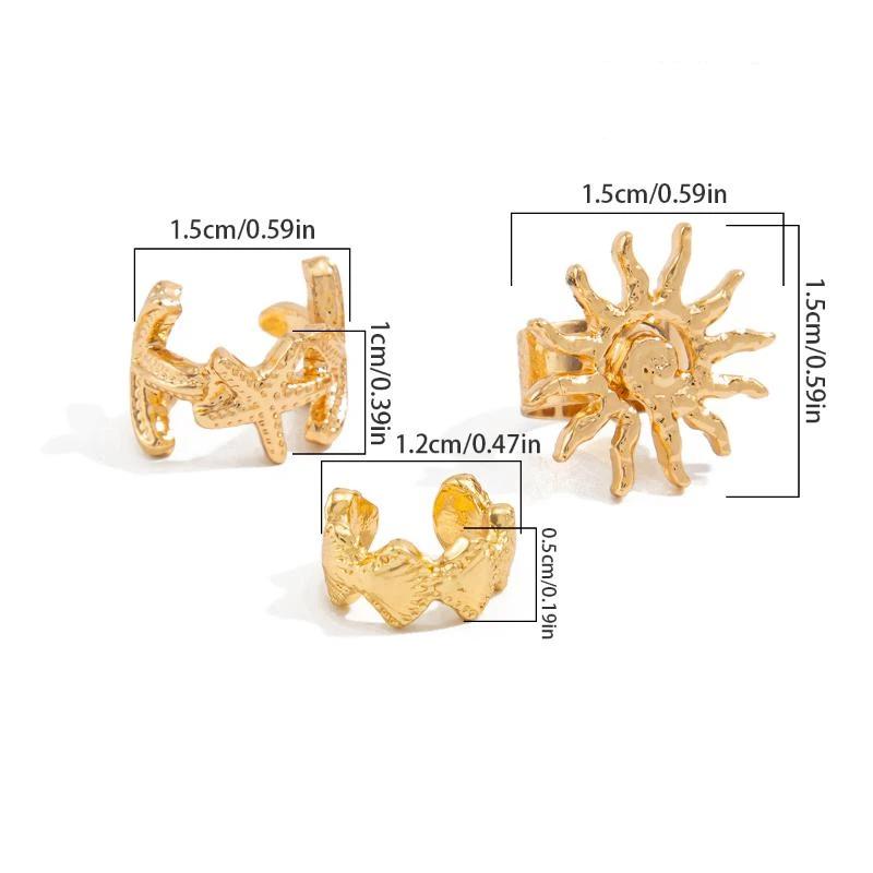 3Pcs Ear Cuff Earrings Non-Piercing Starfish Sun Cuff Ear Clip Earring For Women Fake Cartilage Simple Y2K Jewelry