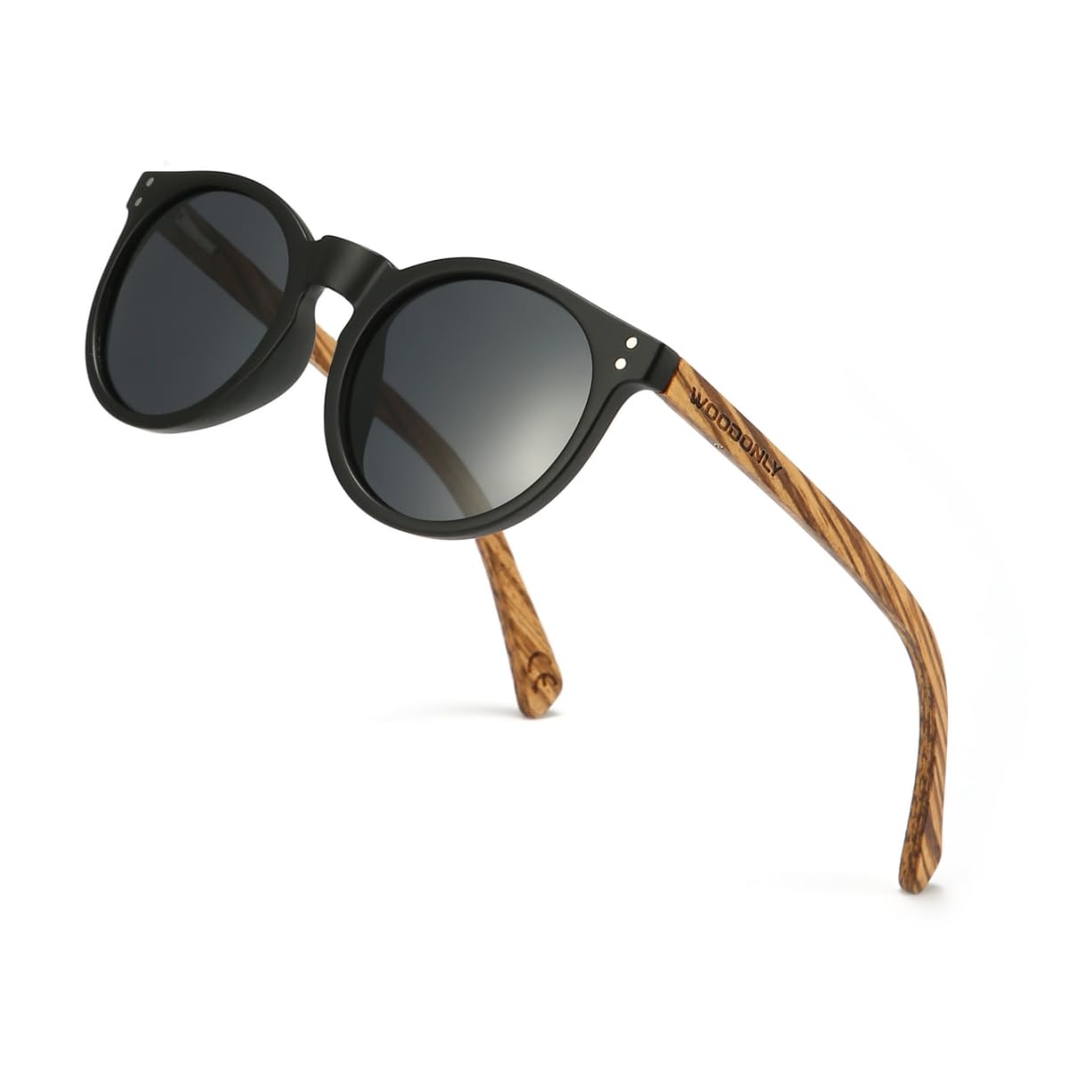 

Wooden Polarized Round Sunglasses UV400 Handmade Great Gift for Men and Women [WOODONLY] - Protection, Sunglasses, (Black + Gray)