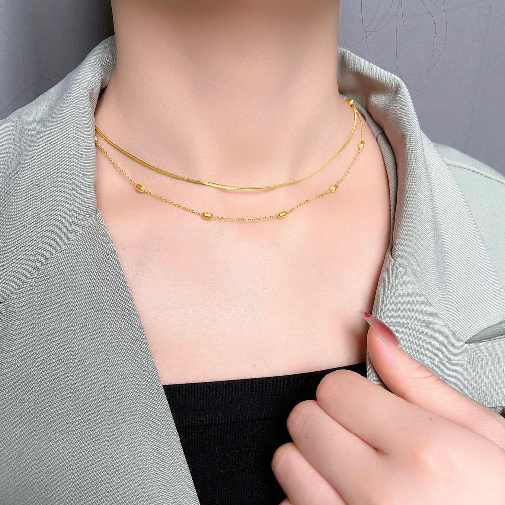Korean Style Double-Layered Titanium Steel Bean Choker Necklace, Women's 2023 Fashion Versatile Jewelry