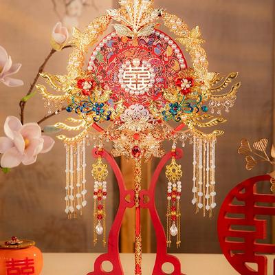 Double-Sided Luxury Two-Color Wedding Fan for Bride - Chinese-Style DIY Xiuhe Gift