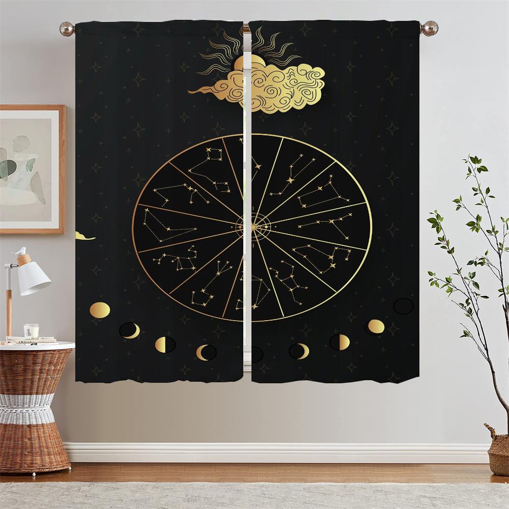 Western Mysterious Patterns Sun Moon Constellations Tulle for Living Room Decoration Short Window Curtains Home Blackout Curtain