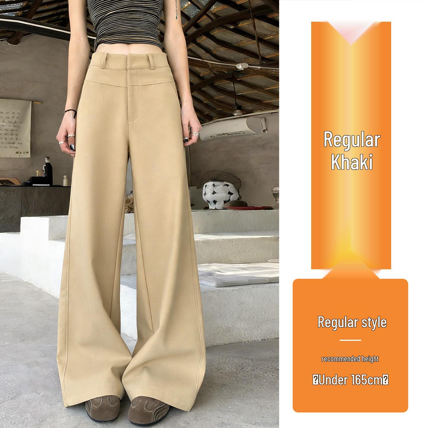 Women s Khaki High-Waisted Wide-Leg Pants - Summer Casual Slimming Drape Suit Pants L