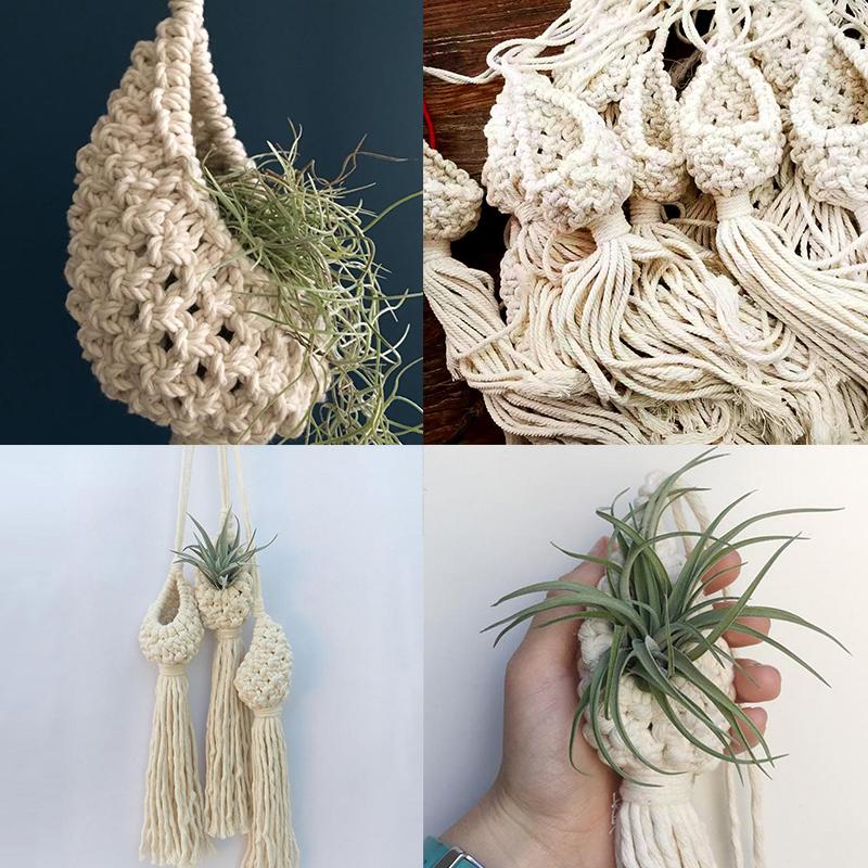 Vävd bomull hängkorg ihålig makramé blomkruka ananasform grönsaksfruktkorg köksträdgård förvaring sup