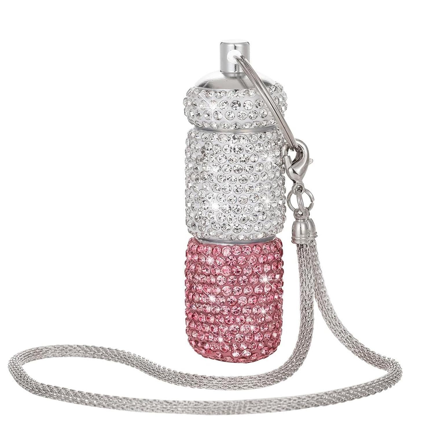 

Bling Keychain Pill Box 2 Compartments Small Travel Pill Case Organizer Crystal Diamond Medicine Bottle Pill Bottle Keychain