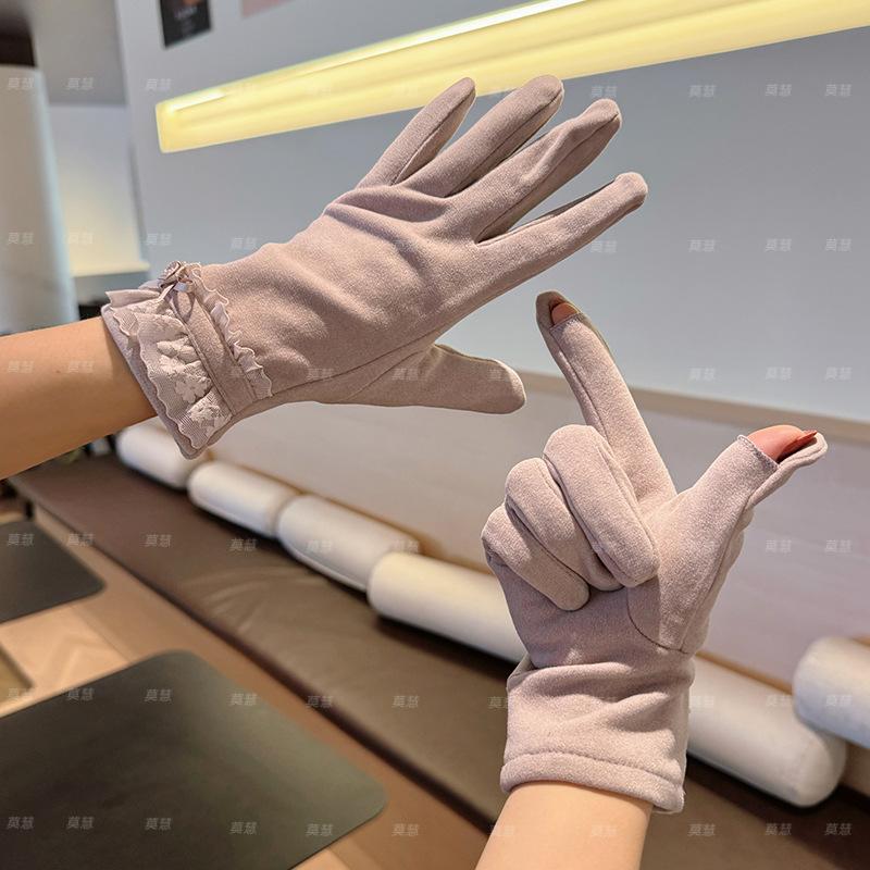 Gloves Women's Warm Can Be Thickened Fleece Elastic Non-slip Cold Spring Autumn Women