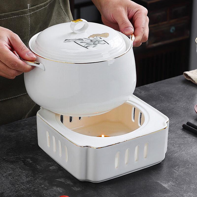 Jingbaodi Ceramic Double-Ear Soup Pot with Candle Heater