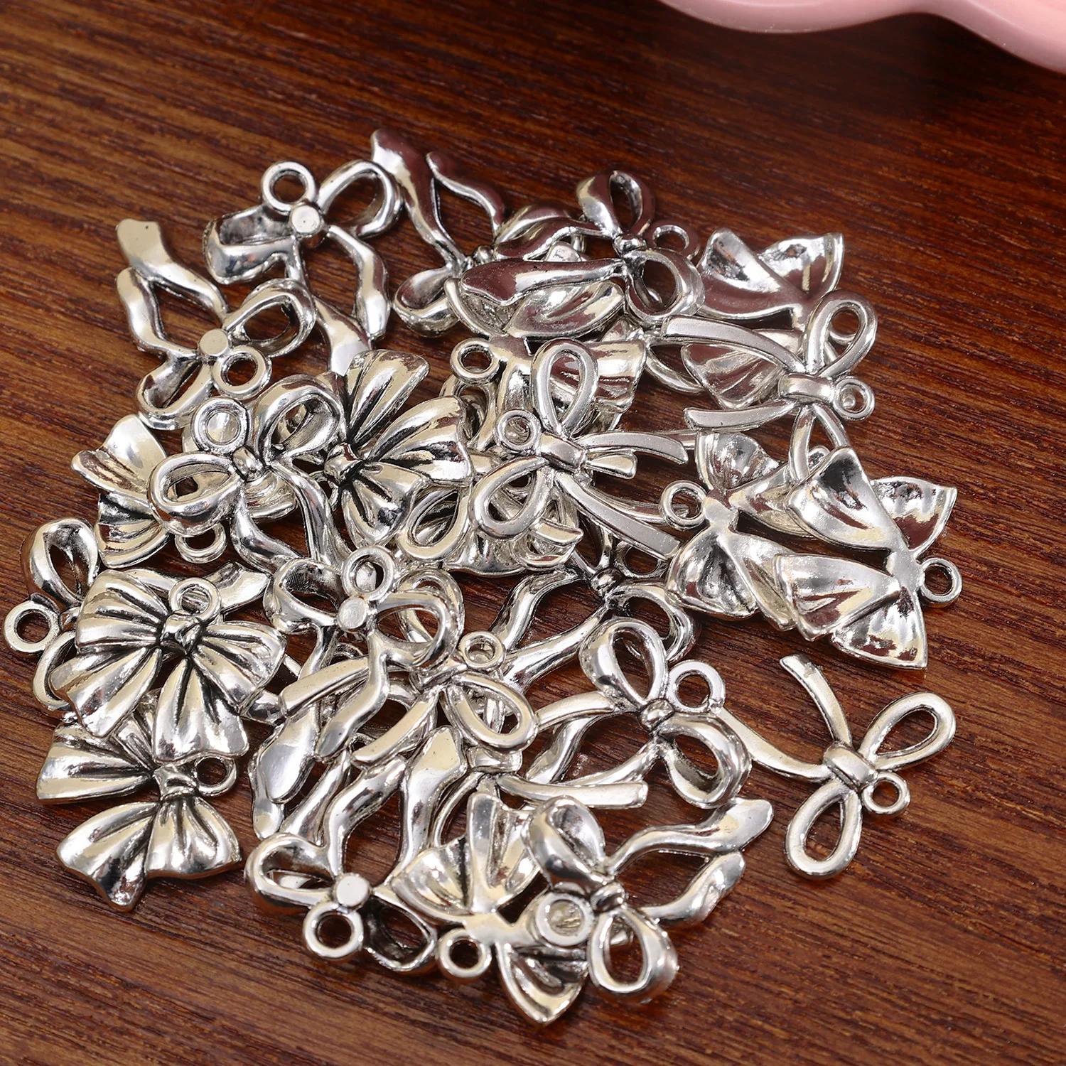 

20Pcs 3 Style Metal Alloy Cute Hollow Bow Charms Holiday Gifts Pendants for Jewelry Making DIY Handmade Craft