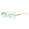 New Rimless Rectangle Vintage Metal Leopard Head Sunglasses Fashion Frameless Tinted Glasses Shades For Women Men