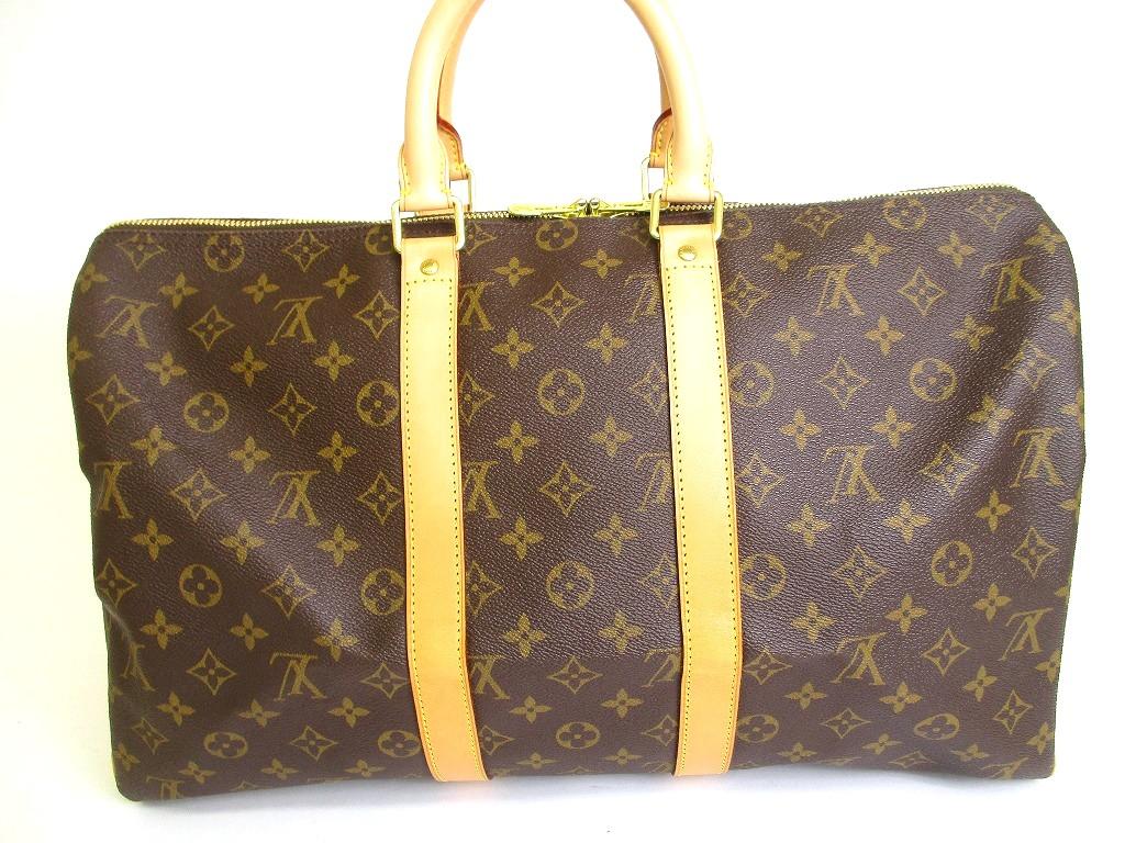 Authentic LOUIS VUITTON Monogram Brown Leather Duffle Bag Boston Bag Keepall 45 #a867  Refurbished