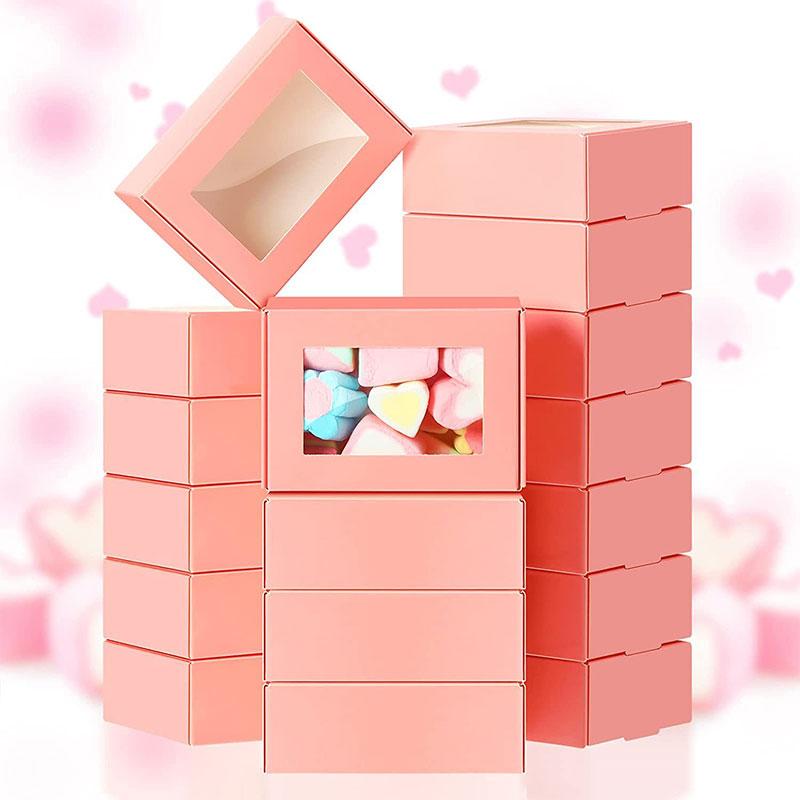 20 50 Stuks Kraftpapier Snoepdozen Met Doorzichtig PVC Raam Voor Bruiloft Kerst Babyborrel Chocolade Zeep Cadeauverpakking 8.5x6x3cm&20pcs roze