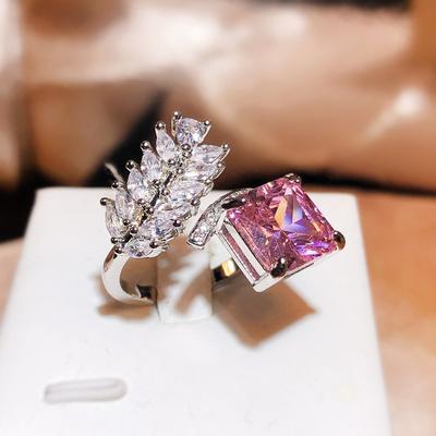 Silber Neu Mode Raydean Eis Schnitt Ring Kreativ Feder Rosa Diamant Öffnungsring Party Geburtstag Schmuck Geschenk