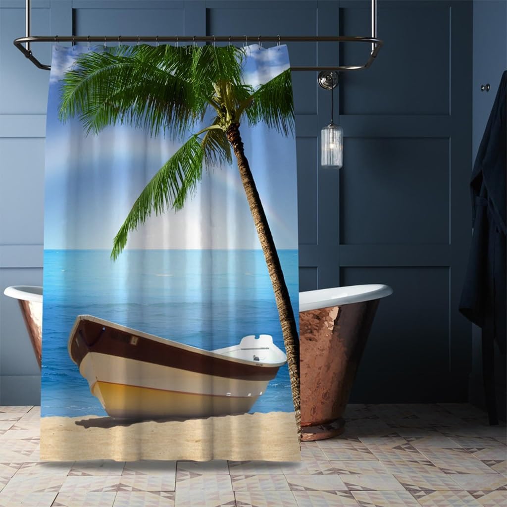 1 Piece Coconut Beach Scenery Printed Shower Curtain Bathroom Polyester Waterproof Shower Curtain For Bathroom Decoration