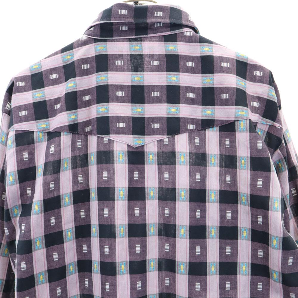 PERMANENT PRESS 70s 80s Made in USA Vintage Check Pattern Long sleeve Western shirt Men's Used