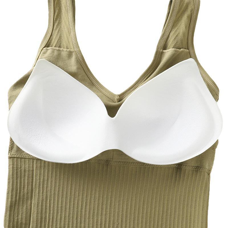 Čtyřsezónní bezešvé žebrované tílko s výstřihem do V, vestavěnou podprsenkou a stylovým designem zad