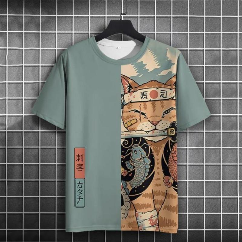 3D Ukiyo-E Animal Print Men's T-Shirt Summer Casual Oversized Short Sleeve T Shirt for Men Fashion Man Clothing 2024 Vintage Tee