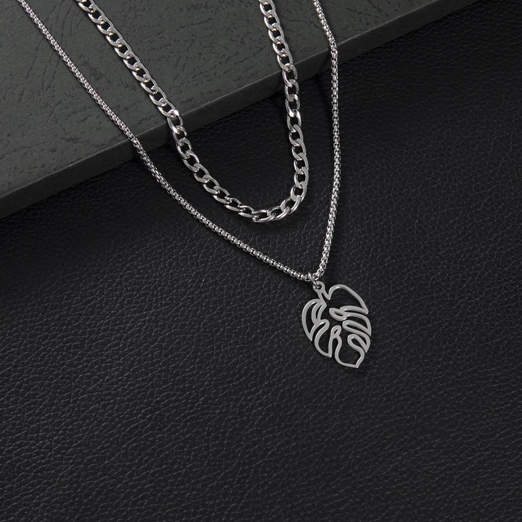 Monstera Leaves Pendant Stainless Steel Vintage Choker Necklace For Women Clavicle Chain Cool Charms Necklaces Cadenas Mujer
