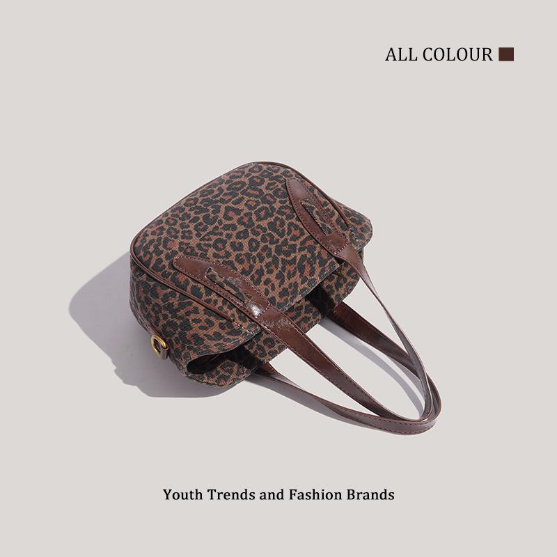 Bags Women's retro leopard print handbags Women's autumn and winter fashion versatile vegetable basket bags Commuter shoulder messenger bags