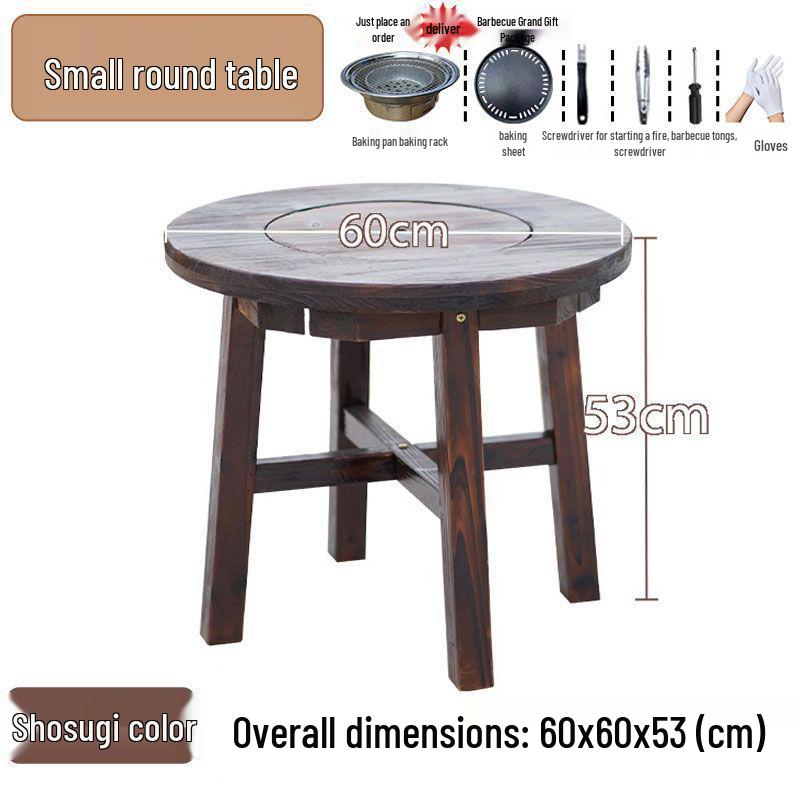 Outdoor Anti-corrosion Fire Pit Tea Table with Solid Wood and BBQ Function, Includes Indoor/Outdoor Chairs for Home Use