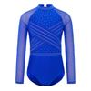 Dívčí průhledný síťovaný trikot s dlouhým rukávem, kamínky, gymnastický, s vykrojením vpředu a vzadu, body