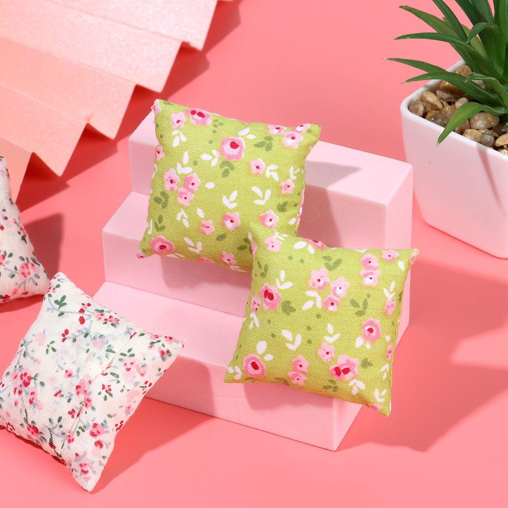 Couch Sofa Toys Furniture Mini Dollhouse Pillows Doll Accessories Floral Printed Miniature Cushions