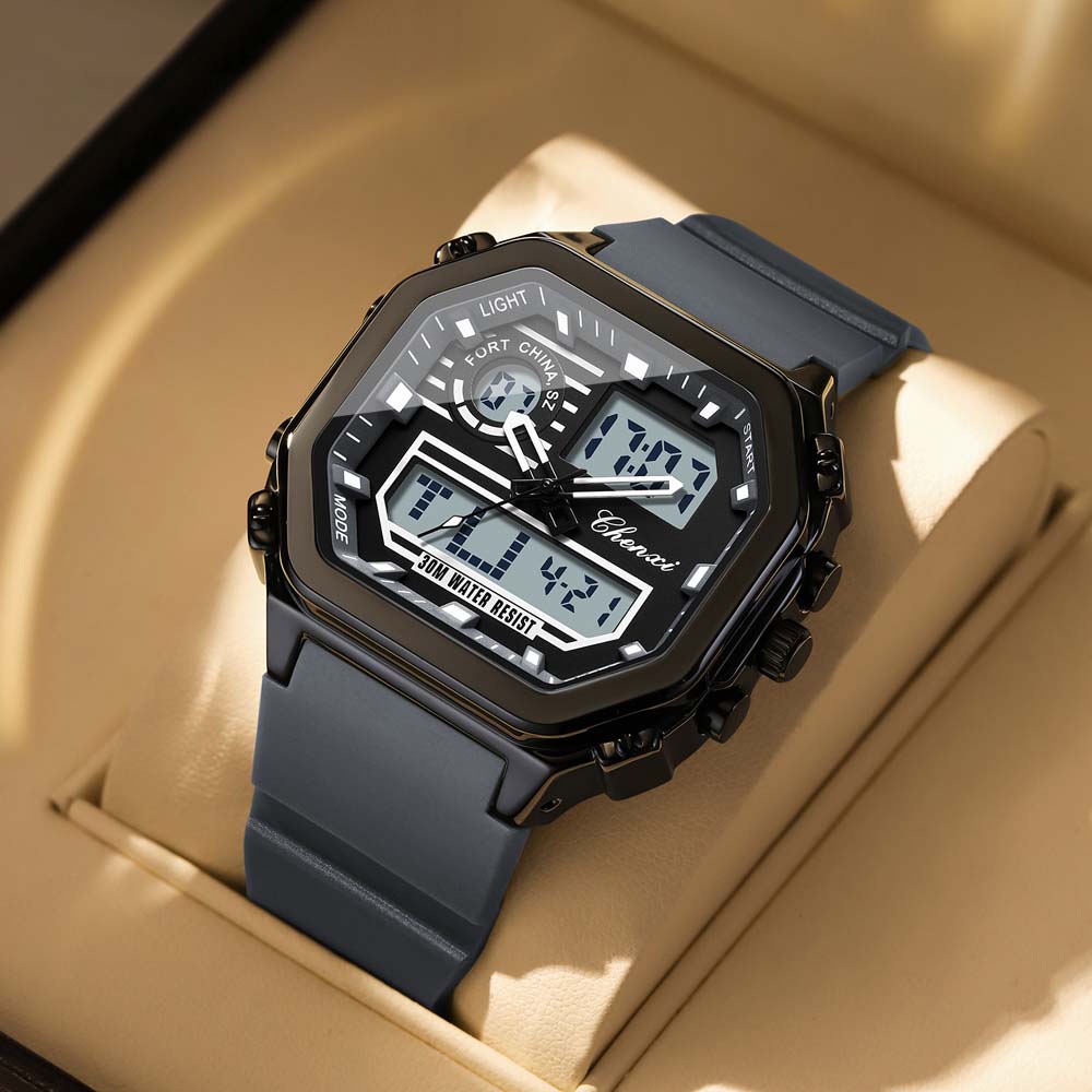 CHENXI New Men's Watch Dual-Core Quartz Electronic Men's Square Multi-Function Watch Waterproof Sports Watch for Men reloj