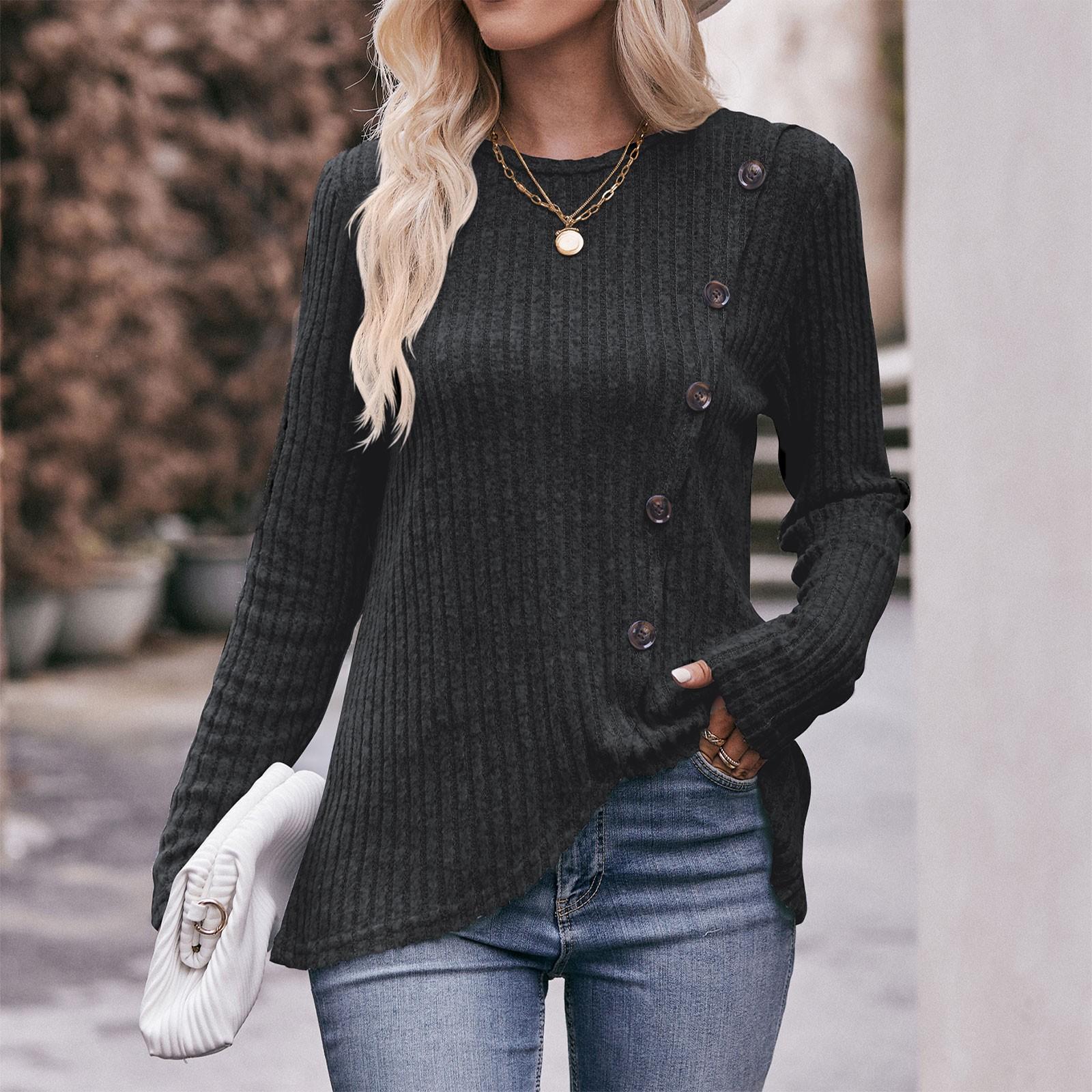 

Женская футболка с круглым вырезом, полосатая, с начесом, однотонная, с пуговицами L чёрный