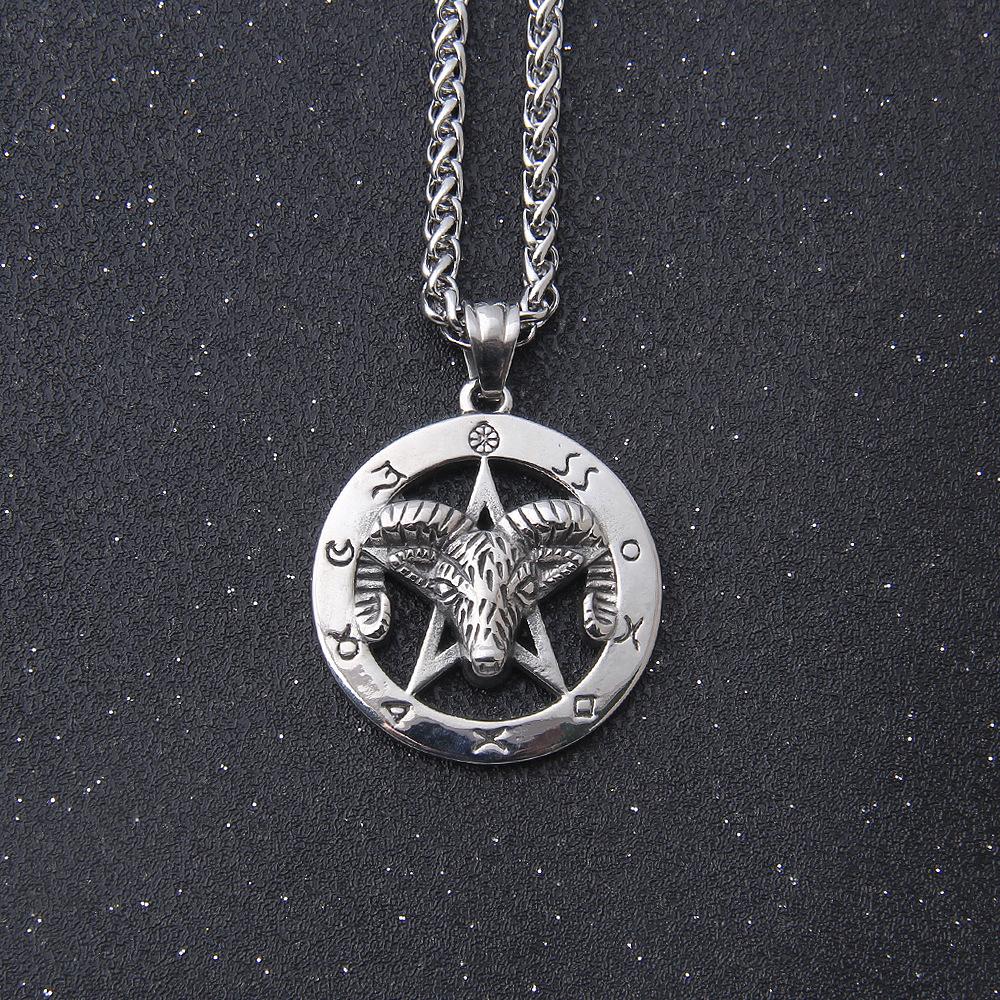 Vintage Gothic Baphomet Ram Head Pentagram Pendant Necklace Stainless Steel Occult Wiccan Pagan Jewelry for Men