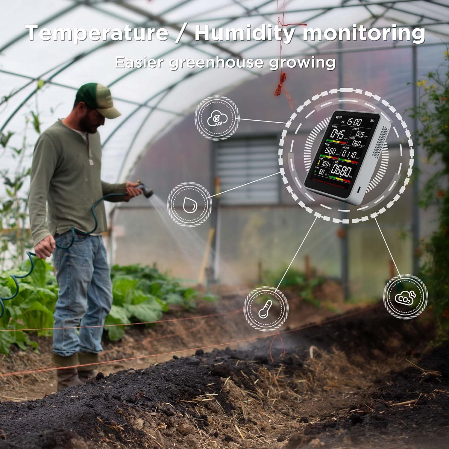 

9-в-1 Профессиональный монитор качества воздуха в помещении Портативный для помещений PM2.5/PM10/CO2, Температура, Детектор формальдегида, Влажность TVOC, Отображение времени Воздух