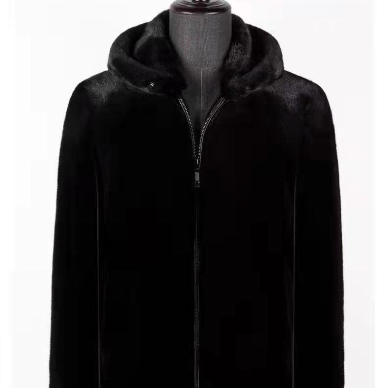 Men's imitation fur winter new imitation mink coat men's hooded imitation mink jacket imitation Rex rabbit hair stand-up collar