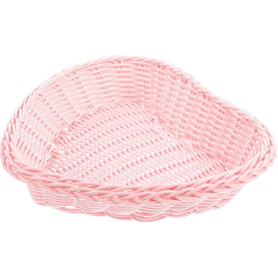 Sewroro Table Tray Heart Shaped Rattan Basket Vegetable Fruit Bread Serving Bowl Imitation Rattan Wedding Candy Baskets Dessert Display Tray Desktop