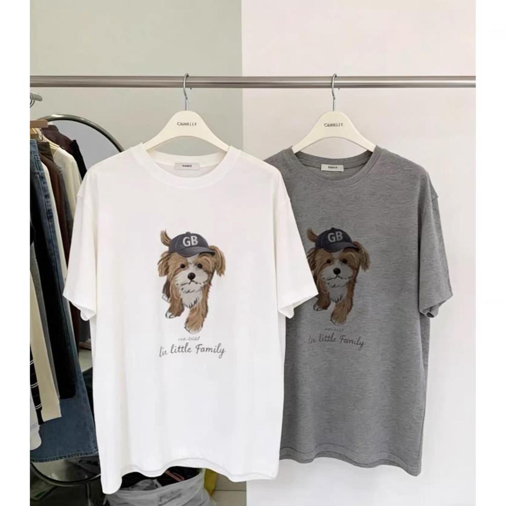 Plus Size Korean Puppy Print Cotton T-Shirt - Women's Summer Casual Loose Fit